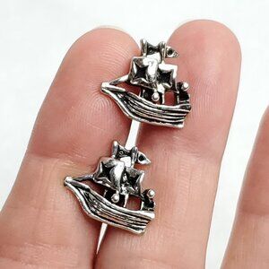 Vintage Galleon Ship Cufflinks Silver Tone Pirate Tall Ship
